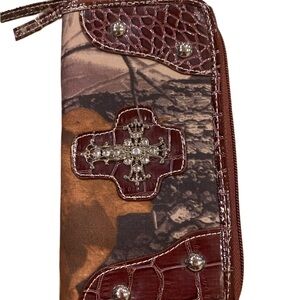 Texas West Camo and Brown Wallet with Cross Accent